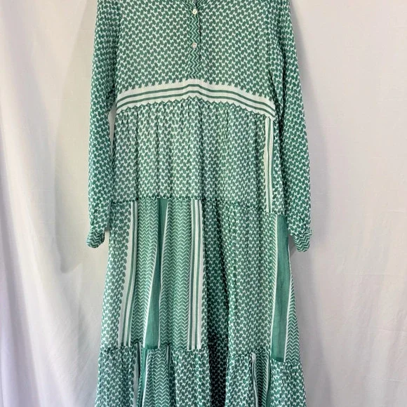 Vintage Ibiza Long Sleeve Cotton Maxi Dress Small Peasant Boho Trad Cottage core - Picture 3 of 11